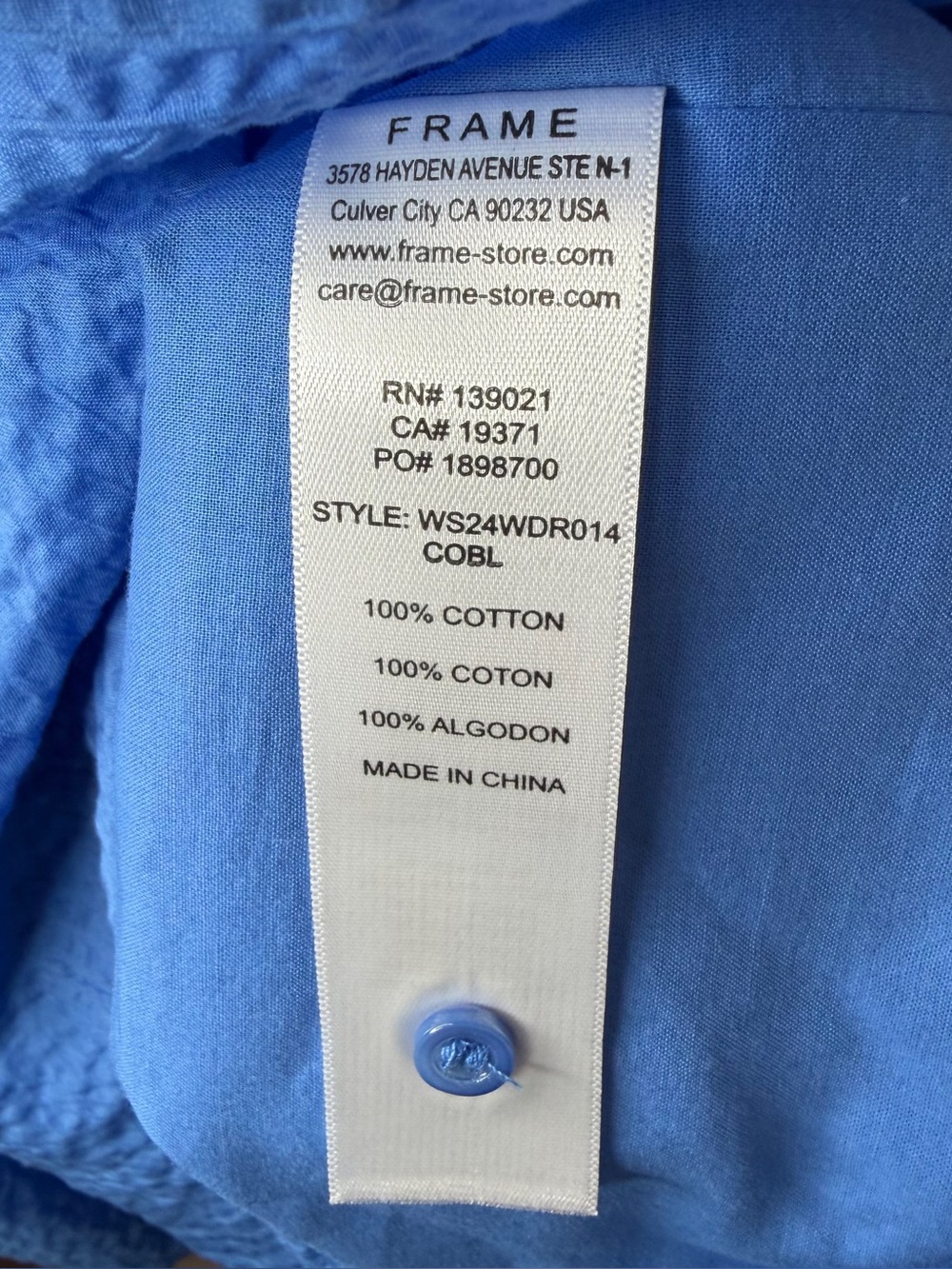 FRAME Ruched Sleeveless Cotton Midi Dress Size Medium Coastal Blue Draped Waist - Picture 10 of 11